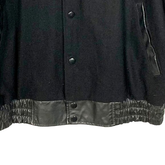Varsity Letterman Aviator Bomber Jacket XL Black Leather Wool Embroidered Racing - Picture 4 of 14